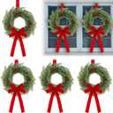 Janinka 4 Pcs Christmas Wreath for Windows 11.8 Inch Christmas Window Decorations Cabinet Wreaths with Red Bow Greenery Artificial Hanging Garlands for Fireplaces Window Home (Cedar)