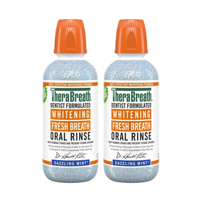 TheraBreath Whitening Mouthwash, Dazzling Mint, Dentist Formulated, 16 Fl Oz (2Pack)