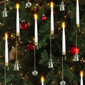 Christmas Tree Candles, 10 Pack Flameless Taper Candles for Christmas Tree Decor, Fake LED Candle Battery Operated with Remote for Xmas Wedding Home Gift with Crystal Ball Angel Hook