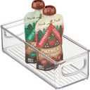 mDesign Stackable Plastic Food Storage Bin with Handles for Kitchen Pantry, Cabinet, Refrigerator, Freezer - Organizer for Fruit, Yogurt, Squeeze Pouches - BPA Free, 10" Long - Clear (10 x 4 x 3)