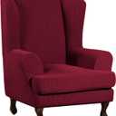 Turquoize Wingback Chair Covers 2 Piece Wing Chair Slipcover Stretch Slipcovers for Wingback Chairs Wing Chair Cover Spandex Jacquard Fabric with Elastic Bottom Non-Slip Furniture Cover, Burgundy
