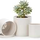 D'vine Dev 4 Inch 5 Inch 6 Inch, Set of 3 Plastic Planter Pots for Plants with Drainage Hole and Seamless Saucers, Oatmeal, Small, 74-V-H-1