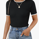 ZESICA Women's Summer Short Sleeve Ribbed Knit Slim Fit T Shirt 2025 Crewneck Basic Casual Color Block Tee Tops, M