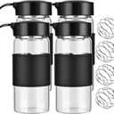 Small Glass Shaker Bottle, 4 Pack 16oz BPA Free Odorless Shaker Bottle with 304SS Mixing Ball and Removable Cleaning Brush for Fitness & Protein Shakes(Black-4Pack)