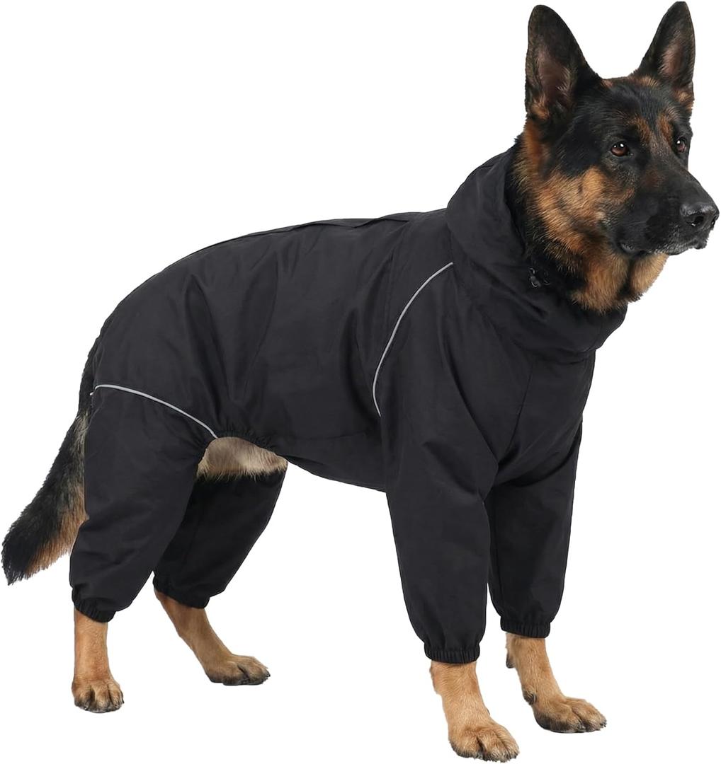 Dog Raincoat for Medium Large Dogs,rain Jacket Coat, Full Leg Coverage Waterproof Rain Suit with Detachable Hood & Tail, Reflective Strips, Snag-Free Top Zipper (Black for Boy, XXX-Large)