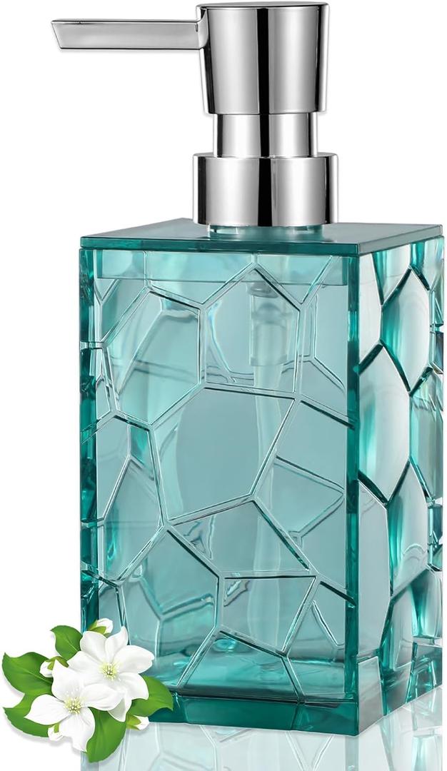 Hand Soap Dispenser, Clear Acrylic Plastic Liquid Pump Bottles Refillable Lotion Dispenser for Bathroom Decor Kitchen College Dorm, Teal (1 Pack)