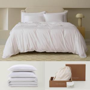 Double Stitch Cotton Tencel Duvet Cover - King Size Comforter Cover, Luxury & Soft Eucalyptus Lyocell Bedding Set for Hot Sleepers, Cooling & Breathable, Button Closure, Bright White, 106"x90"