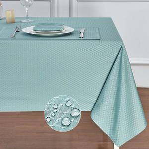 Rectangle Table Cloth Linen Farmhouse Stainproof Waterproof Washable Polyester Oblong Rectangular Fabric Table Cover for Kitchen Dining Dinner (Turquoise, 60 X 144 Inch)