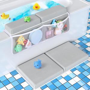 Tiikiy 1.5" Extra Thick Baby Bath Kneeler and Elbow Rest Set, Memory Foam Pad with 4 Organizer Pockets, Comfort Support for Bathing Baby & Pets - Gray Green