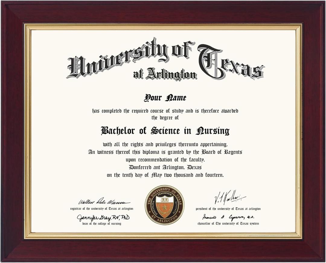 GMFrames 8.5x11 Wood Diploma Frame, Tempered Glass, Cherry Finish with Gold Trim
