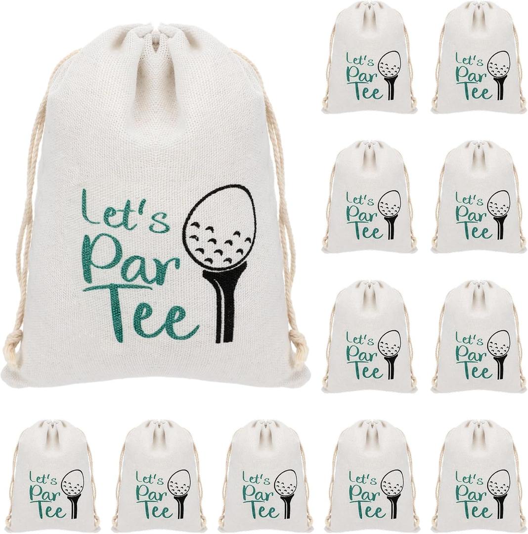 Locmeo 24 Pack Golf Party Favor Bags 6 x 8 Inch Golf Drawstring Burlap Gift Pouch Linen Print Bags Bulk for Goodie Snack Treat Birthday Baby Shower Supplies Team Gifts (6 x 8 Inch)