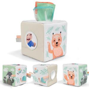 Fun Baby Tissue Box with Stimulating Mirror For Endless Entertainment - Soft Montessori Toy w/ Crinkle Paper & Fabric Tissues - The Perfect Sensory Toy For Newborn/Infant Development From 6-12+ Months