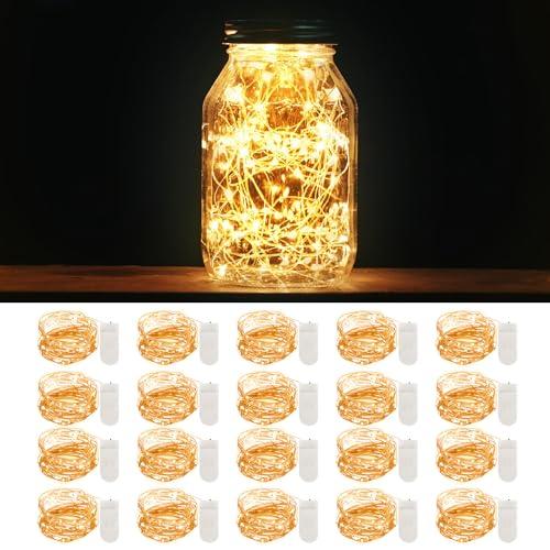 MUMUXI 20 Pack 3.3ft Fairy String Lights Battery Operated, Mini LEDs for Party Wedding Centerpiece Decorations, Crafts, Mason Jar Firefly Lights, Warm White