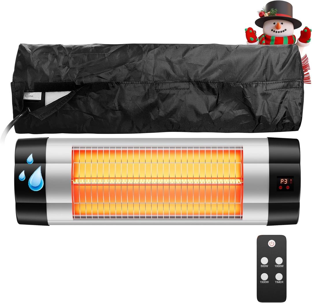 Wall Mounted Infrared Heater with 1 Seconds Instant Warmth, Quiet Electric Radiant Heating for Garage Greenhouse Porch, 1500W Adjustable Temperature Patio Heater