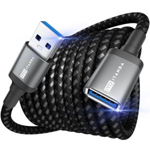 ITD ITANDA 10FT USB Extension Cable USB 3.0 Extension Cord Type A Male to Female5Gbps Data Transfer for Keyboard, Mouse, Playstation, Xbox, Flash Drive, Printer, Camera and More (Grey)