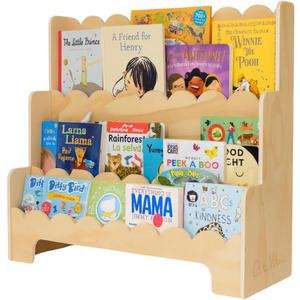 CAALMA Premium Scalloped Bookshelf for Nursery & Kids Bedroom - 29.5x27.5 in - 3-Tier Wooden Montessori Bookshelf - Kids Bookcase for Nursery, Playroom or Classroom, Minimalist Toddler Book Shelf CAALMA Premium Scalloped Bookshelf for Nursery & Kids Bedroom - 29.5x27.5 in - 3-Tier Wooden Montessori Bookshelf - Kids Bookcase for Nursery, Playroom or Classroom, Minimalist Toddler Book Shelf