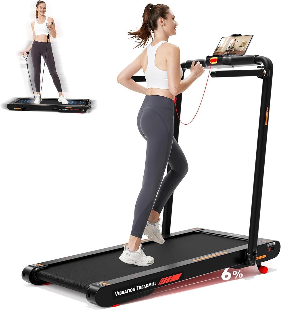 Walking Vibration Pad Treadmill with 750W,Folding Treadmill with 6% Adjustable Incline,Portable Walking Pad with LED Display&APP Control,Compact Treadmills with Handle Bar for Home