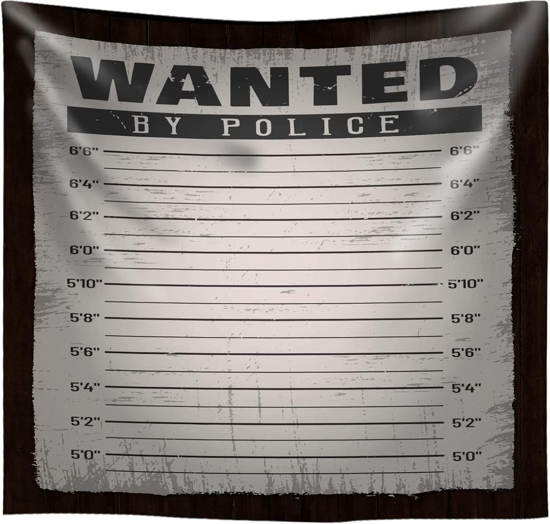 Soft Fabric Wanted by Police Backdrop Mugshot Height Chart Poster Background Western Cowboy 6x6ft Birthday Wedding Bachelorette Party Decoration Photo Booth Studio Props RBJLSME027 (Economical Polyester)