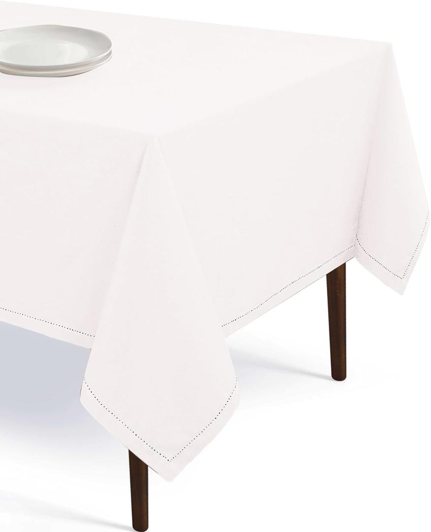 Table Cloth 100% Cotton 60"x84" Decorative Tablecover Washable Rectangle Tablecloths for Gifts, Dining, BBQ, Buffet Parties & Wedding - White