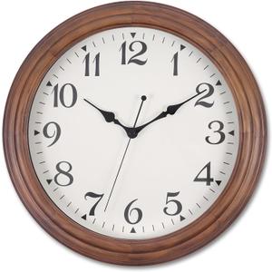 14 Inch Wooden Wall Clock, Retro Wood Wall Clocks Battery Operated, Large Silent Sweep Movement Accurate Wall Clock for Living Room Bedroom