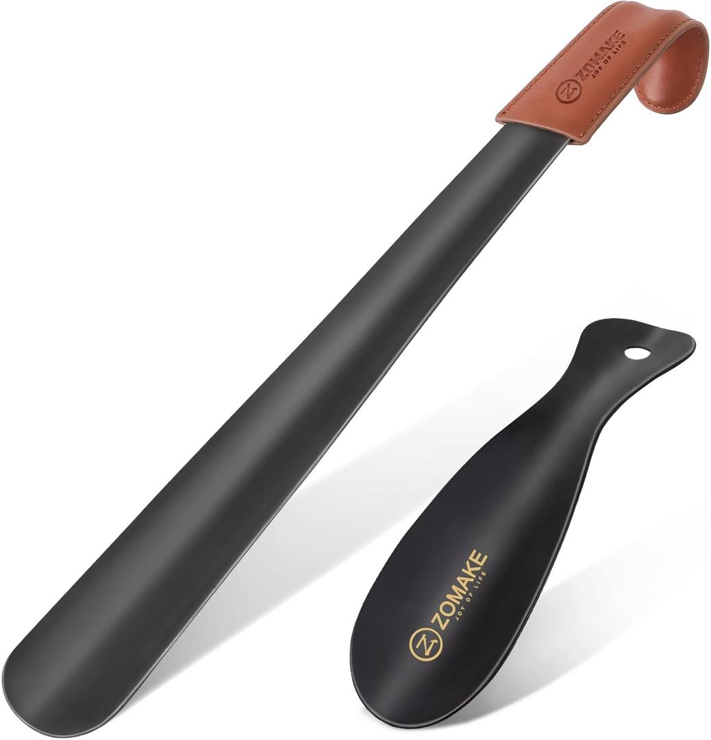 ZOMAKE Long Shoe Horn for Seniors Men,Metal Shoehorn Long handle for Boots, Shoe Spoon Helper
