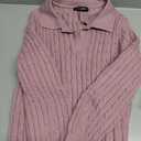 JUSTFASHIONNOW Womens Sweaters Polo V Neck Cable Knit Sweater Dressy Casual Pullover Jumper Tops Fall Winter Trendy (Pink, S)