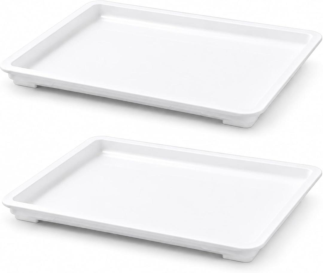 Blushtier 2 Pack Food Storage Container Lid with Stackable Design, 26 x 18 Inches for Catering, Buffets, Bar, Restaurants, Polyethylene (Pe), White