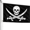 Pirate Flag -35×58 in Outdoor Double Sided - Heavy Duty 3ply Jolly Roger Flag - Skull Bones with Cross Knife - Super Durable Canvas Header with 2 Brass Grommets