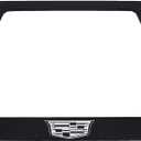 Cadillac Crest Metal License Plate Frame Tag Holder - Black Powder Coated with Exposed Chrome
