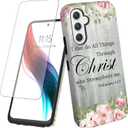 for Samsung Galaxy S25 5G Phone Case with Screen Protector Bible Verse Philippians 4-13 Design Women Men Hybrid Dual Layer Hard PC Shell Soft TPU Silicone Wireless Charging Shockproof Protective Cover