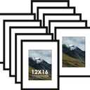 Fisnish 12x16 Picture Frame Sef of 10, Display Pictures 8.5x11 with Mat or 12 x 16 Without Mat, Photo Frame Collage for Wall Gallery Decor, Wall Mounted, Black