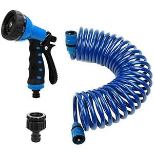 Recoil Garden Hose 25FT EVA Water Hose with 7-Pattern Spray Nozzle,Curly Self Coiling Lightweight Garden Hose,Retractable Drinking Water Safe Garden Coil Hose for Lawn Patio (blue)