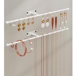 Wall Hanging Jewelry Organizer: 12.6'' Necklace Holder for Earring, Bracelet, Rings, Hairband, Glasses, White 2-Pack, Screws Included