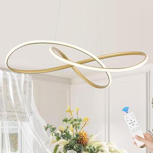 D31.5in Modern LED Chandelier Gold Ring Chandelier High Ceiling Contemporary with Dimmable Remote Control, LED Pendant Light Fixtures for Foyer Dining Room Kitchen Island, 3000-6500K