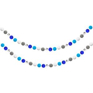 2 Pcs Hanukkah Decorations,Hanukkah Pom Pom Garland Blue Dark Blue Grey White Felt Ball Silver Bead String for Jewish Party Indoor Outdoor Hanging Chanukah Decoration Supplies