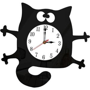 MYCENSE Cat Shaped Wall Clock Non-Ticking Battery Operated Art Clock for Bedroom Kitchen Decoration