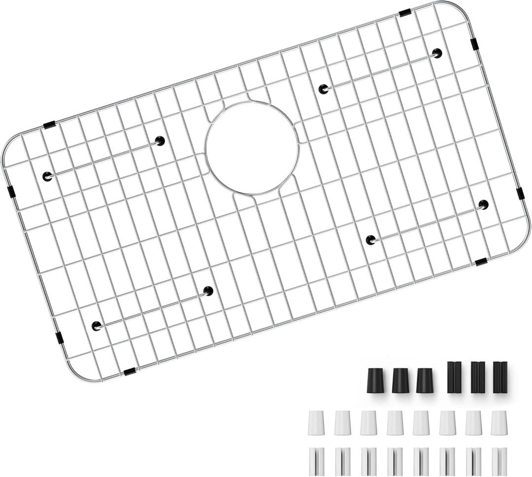 Kitchen Sink Grid and Sink Protectors, 26-1/16" x 14-1/16" Stainless Steel Material Sink Grate for Bottom of Kitchen Sink Rack Accessories with Rear Drain for Single Bowl Sinks, Scratch Prevention