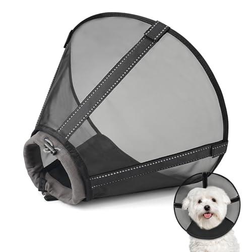 Breathable Mesh Dog Cone Collar for Surgery, Soft Elizabethan Recovery Alternative to Stop Licking,Pet Neck Collar for Large Medium Small Breeds, Black (Size 4, Neck:11-15in, Depth:9.0in)