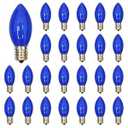 Abeja 25 Pack C9 Christmas Replacement Light Bulbs, C9 Blue Ceramic Bulbs, Patio String Light Replacement Bulbs, Ceramic Vintage Lights for Outdoor Indoor Christmas Decorations - 7W