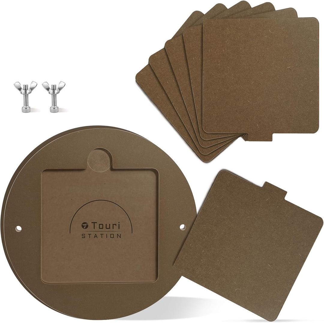 Touri Pottery Bats Set for Pottery Wheel, 1 Pack 12 Round Outer Bat & 6 Pack 7 Square Inner Bats Included, Ceramic Tools for Pottery, Brown