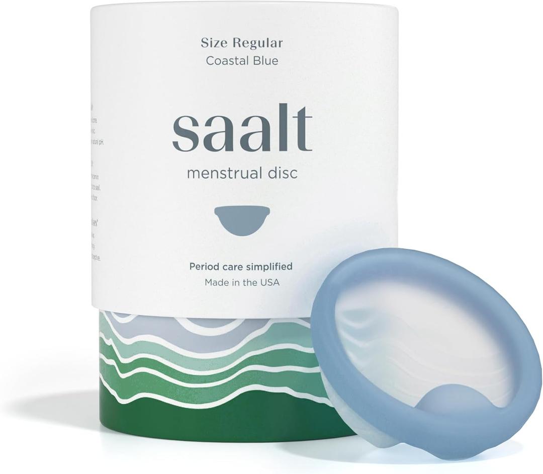 Saalt Menstrual Disc - Soft, Flexible, Reusable Medical-Grade Silicone - Wear 12 Hours - Removal Notch - Two Sizes - Menstrual Cup or Tampon Alternative - Made in USA - Lasts 10 Years (Blue, Regular)