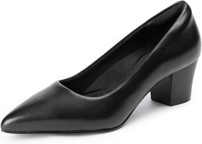 Heels for Women with Arch Support, Low Chunky Block Closed Toe Heels,Comfortable Pointed Toe Dress Office Slip on Pumps Shoes 8