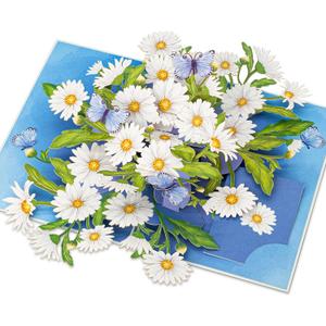 POPWOW Daisy Pop Up Cards, White Daisy, Butterfly, 3D Greeting Cards, Gifts for Birthday, Mothers Day, Valentines Day, Mom, Wife, Girlfriend, Sister, 5x7 - Includes Envelope And Message Note