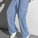 RoseSeek Boy's Wide Leg Baggy Sweatpants Athletic Cargo Track Pants Joggers | Straight Leg, Athletic Track Pants, Cargo Pockets, Workout Lounge Long Trousers, Boys Size 10-12 (Blue)