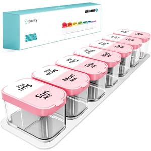 Daviky Extra Large Pill Organizer Weekly, XL Medicine Pill Organizer 2 Times a Day, Big Pill Box 7 Day AM PM for Vitamins, Supplements and Medication (Pink)