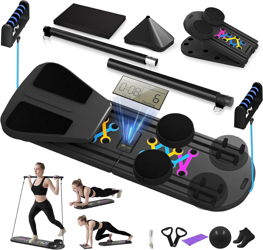 Pilates Board, Foldable Pilates Reformer Set for Home Workout with Timer, 6-in-1 Multifunctional Portable Reformer Pilates Machine at Home Pilates Equipment for Fitness, Exercise, Abs, Core Training