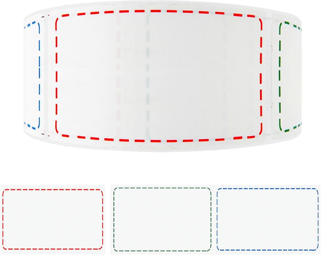 500 Removable Freezer Labels, 2x3 inches Water Oil Waterproof Stickers to Write on for Bottles Canning Containers Jars Pantry Organization Paper Name Clothes Tags Box Storage Bins Daycare, 3 Color (Multicolored, Red Green Blue in Turn)