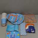 188 Pcs Birthday Party Decorations Set, Blue and Orange Theme with Banner, Balloons, Plates, Cups and Cupcake Toppers