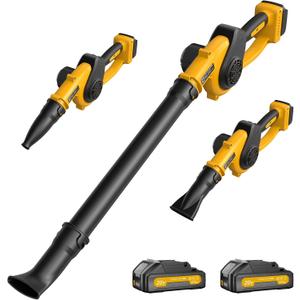 Leaf Blower Cordless with 2 Batteries and Fast Charger, 210 MPH Battery Powered Blower with 3 Nozzles, 3 Speed Modes, Lightweight & Small Electric Leaf Blowers for Lawn Care, House, Leaves, Dust, Snow (Yellow)