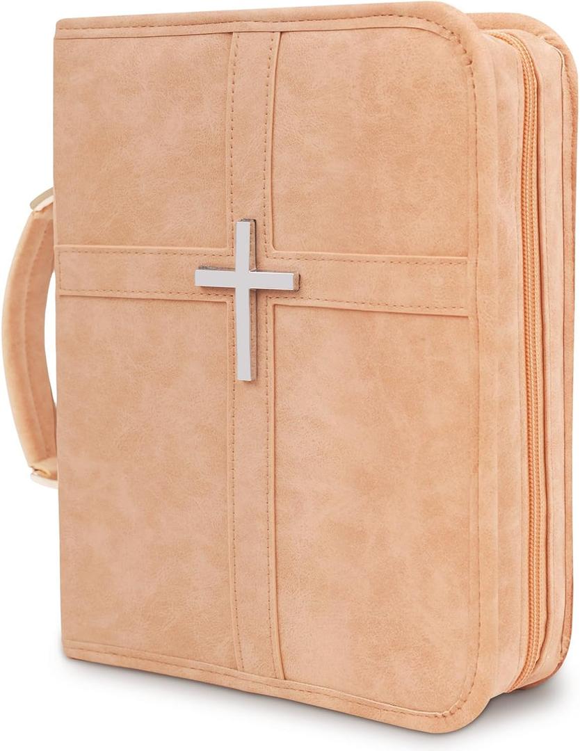 RAWILL PU Leather Bible Cover Case with Phone Pocket for Men & Women, Durable Protective Book Cover, Fits Most Standard Bibles, Brown